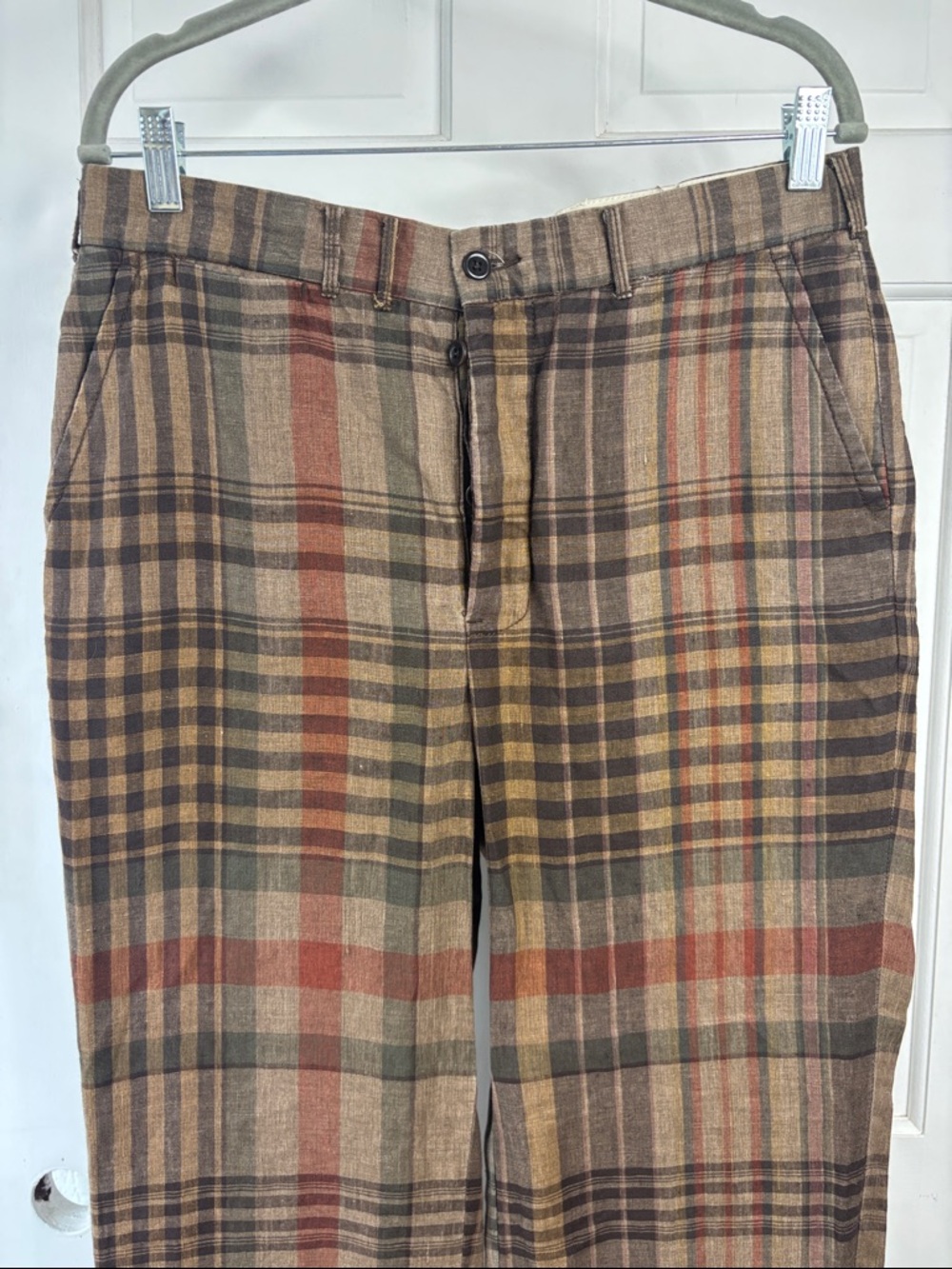VTG Polo Ralph Lauren Plaid Linen Chino Pants in Brown, Tan and Rust